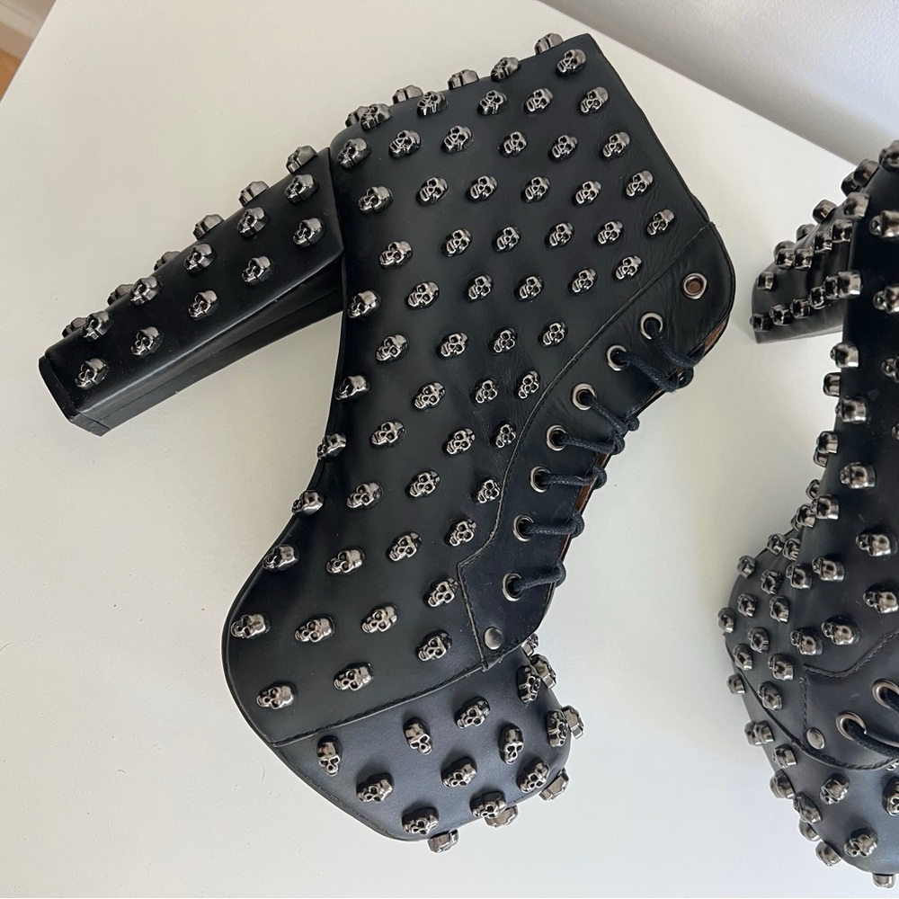 JEFFREY CAMPBELL LITA - SKULL STUDDED PLATFORM HEELS - SIZE 8.5 (ORIG $245)